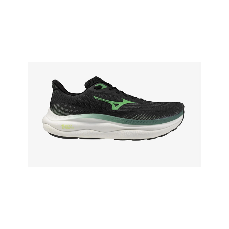 buty biegowe męskie MIZUNO WAVE SKY 9 - BLACK/GOBLIN GREEN/ALPINE GREEN